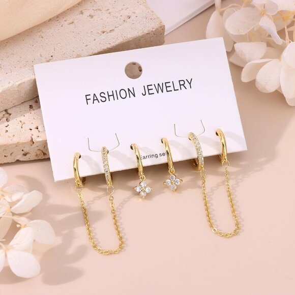 3-4 Hole Cartilage Stud Earrings Set for Women Dainty Gold Earrings 14k Gold - Picture 7 of 7